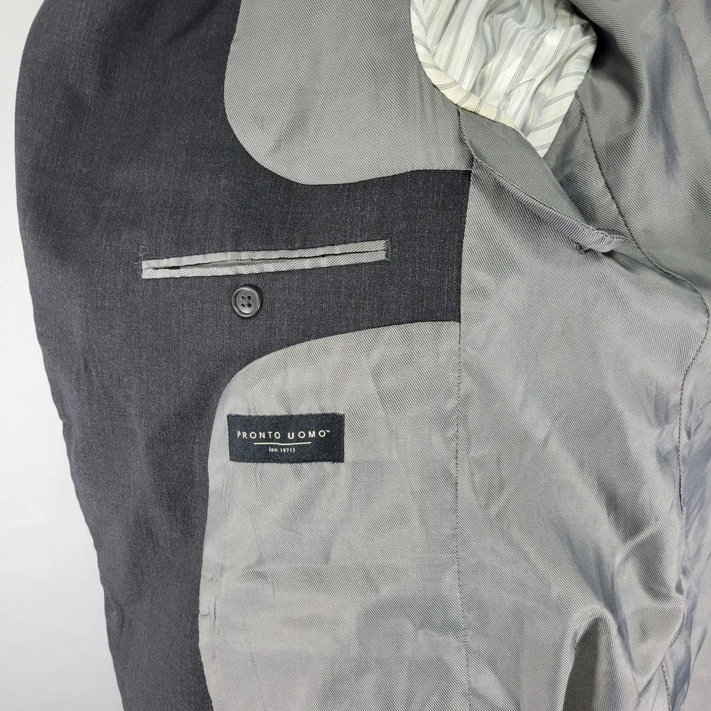 Pronto Uomo Men's Sport‎ Coat Blazer Two Button Charcoal Gray Wool Polyester 42L